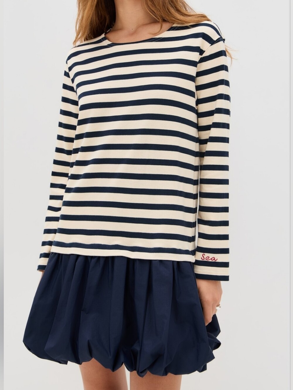 Sea New York Athena Solid Combo Bubble Mini Dress XL Preppy Coastal Luxury Chic